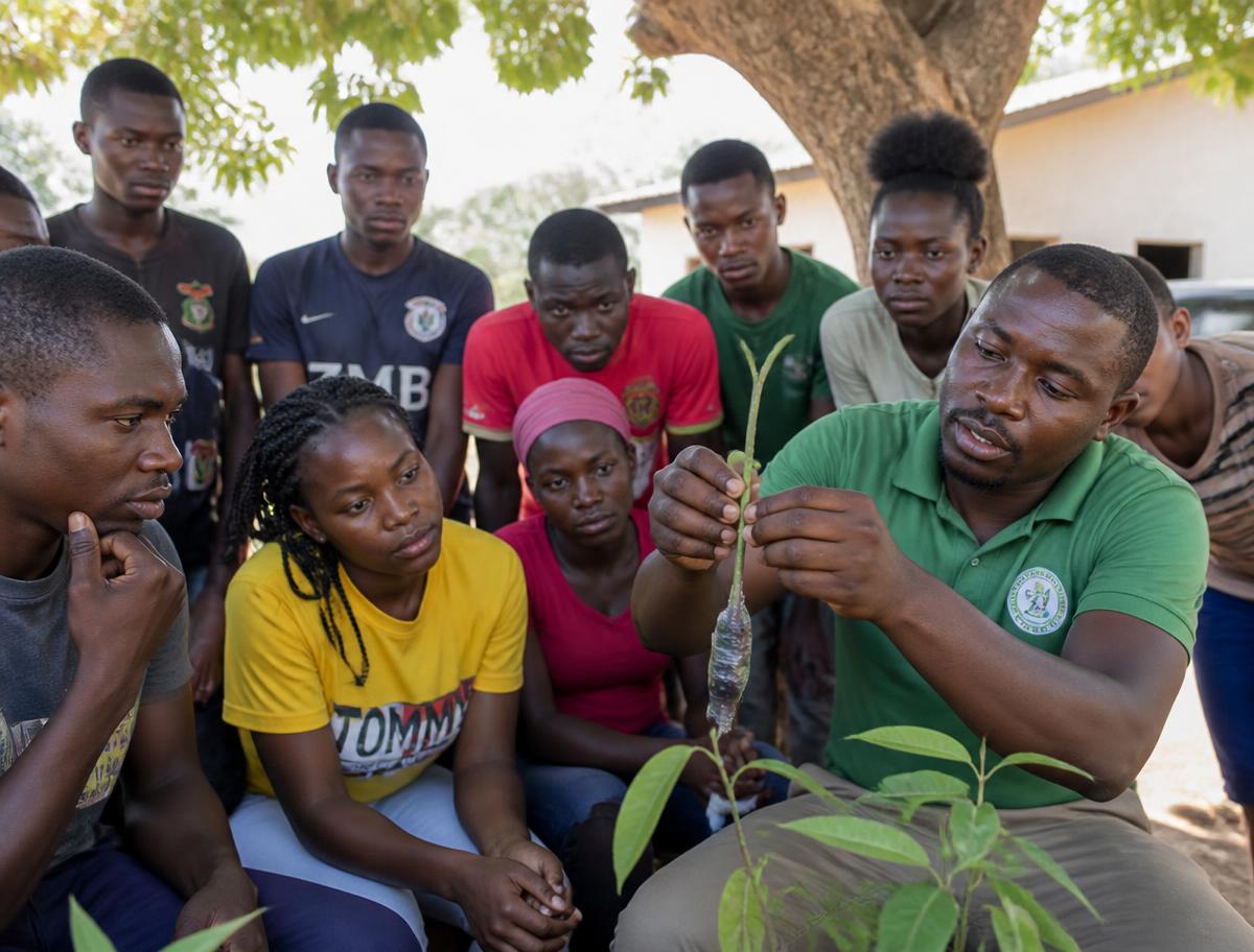 Youth training session on grafting seedlings